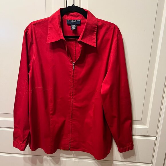 NOTATIONS SPORT Red Zip-Front Long Sleeve Shirt (Size 1X) - Picture 1 of 9